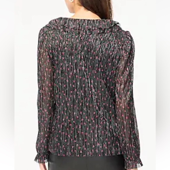 J. CREW SHIMMER LINED RUFFLE V-NECK LONG SLEEVE CAREER BLOUSE TOP L - Picture 4 of 9